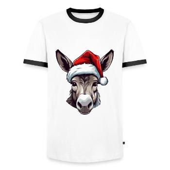 Donkey Christmas Animal Head - Men's Ringer Shirt - white/black - Front - AI Model Female 172 light (172cm) & AI Model Male 178 dark (178cm)