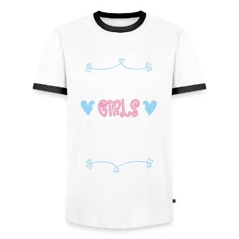 Anniversaire filles Tour coeur - T-shirt contrasté Homme - blanc/noir - Devant - AI Model Female 172 light (172cm) & AI Model Male 178 dark (178cm)