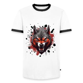 Wolf Head Symbol Animal - Men's Ringer Shirt - white/black - Front - AI Model Female 172 light (172cm) & AI Model Male 178 dark (178cm)