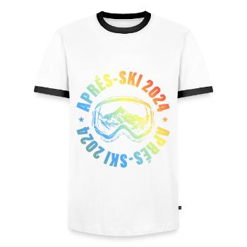Apres Ski 2024 Ski Berge Bunt - Männer Kontrast-T-Shirt - Weiß/Schwarz - Vorne - AI Model Female 172 light (172cm) & AI Model Male 178 dark (178cm)