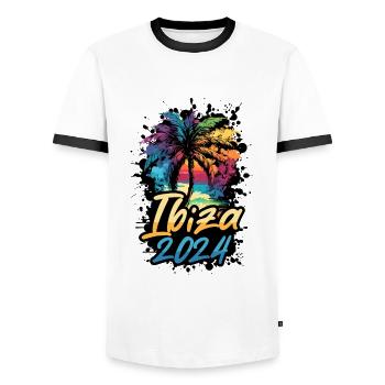 Ibiza 2024 Palm Trees Multicolored - Men's Ringer Shirt - white/black - Front - AI Model Female 172 light (172cm) & AI Model Male 178 dark (178cm)