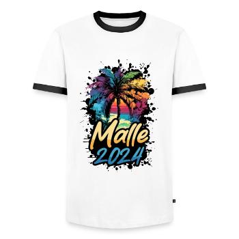 Malle 2024 Palm Trees Colorful - Men's Ringer Shirt - white/black - Front - AI Model Female 172 light (172cm) & AI Model Male 178 dark (178cm)