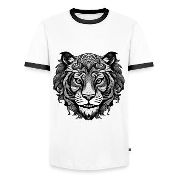 Tiger Portrait Head Animal - Men's Ringer Shirt - white/black - Front - AI Model Female 172 light (172cm) & AI Model Male 178 dark (178cm)