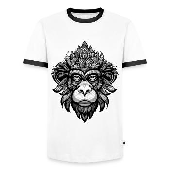 Monkey Portrait Head Animal - Men's Ringer Shirt - white/black - Front - AI Model Female 172 light (172cm) & AI Model Male 178 dark (178cm)