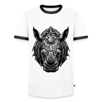 Rhinoceros Portrait Head Animal - Men's Ringer Shirt - white/black - Front - AI Model Female 172 light (172cm) & AI Model Male 178 dark (178cm)