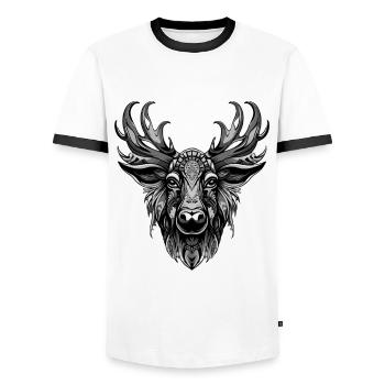 Elch Porträt Kopf Tier - Männer Kontrast-T-Shirt - Weiß/Schwarz - Vorne - AI Model Female 172 light (172cm) & AI Model Male 178 dark (178cm)