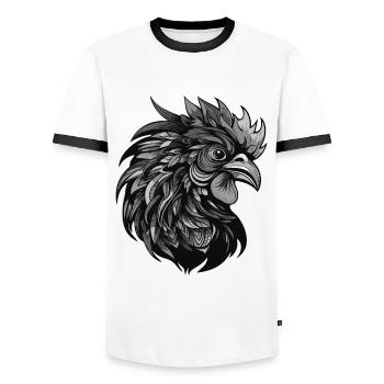 Rooster Portrait Head Animal - Men's Ringer Shirt - white/black - Front - AI Model Female 172 light (172cm) & AI Model Male 178 dark (178cm)