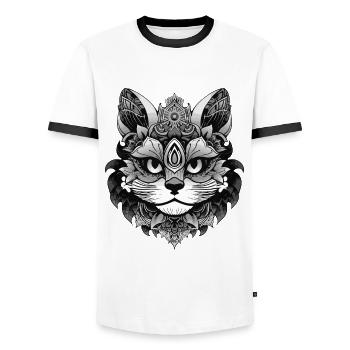 Katze Symbol Porträt Kopf Tier - Männer Kontrast-T-Shirt - Weiß/Schwarz - Vorne - AI Model Female 172 light (172cm) & AI Model Male 178 dark (178cm)