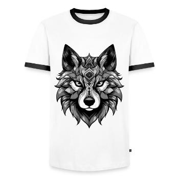 Husky chien Portrait tête Animal - T-shirt contrasté Homme - blanc/noir - Devant - AI Model Female 172 light (172cm) & AI Model Male 178 dark (178cm)