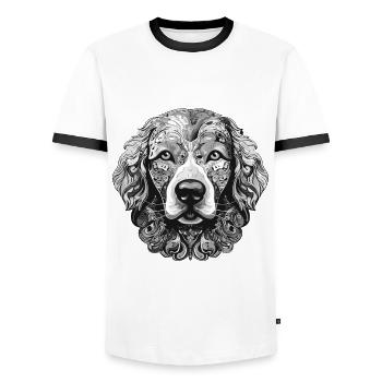 Golden Retriever Dog Portrait Head Animal - Men's Ringer Shirt - white/black - Front - AI Model Female 172 light (172cm) & AI Model Male 178 dark (178cm)