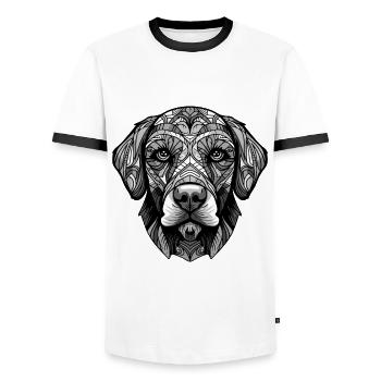 Labrador Dog Portrait Head Animal - Men's Ringer Shirt - white/black - Front - AI Model Female 172 light (172cm) & AI Model Male 178 dark (178cm)