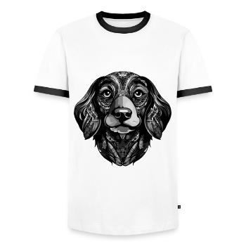 Dachshund Hund Porträt Kopf Dackel - Männer Kontrast-T-Shirt - Weiß/Schwarz - Vorne - AI Model Female 172 light (172cm) & AI Model Male 178 dark (178cm)