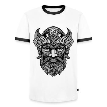 Viking Head Portrait Odin Mythology - Men's Ringer Shirt - white/black - Front - AI Model Female 172 light (172cm) & AI Model Male 178 dark (178cm)