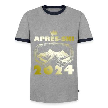 Après Ski 2024 Ski Holidays - Men's Ringer Shirt - grey/navy  - Front - AI Model Female 172 light (172cm) & AI Model Male 178 light (178cm)