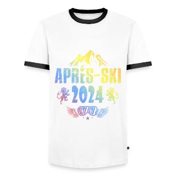 Après Ski 2024 Saying Colorful - Men's Ringer Shirt - white/black - Front - AI Model Female 172 light (172cm) & AI Model Male 178 dark (178cm)