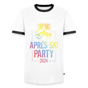 Apres Ski 2024 Berge Skibrille Bunt - Männer Kontrast-T-Shirt - Weiß/Schwarz - Vorne - AI Model Female 172 light (172cm) & AI Model Male 178 dark (178cm)