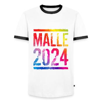 Malle 2024 Colorful Holiday - Men's Ringer Shirt - white/black - Front - AI Model Female 172 light (172cm) & AI Model Male 178 dark (178cm)
