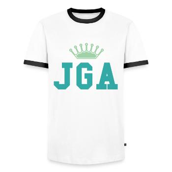 Enterrement de vie de garçon 2024 - T-shirt contrasté Homme - blanc/noir - Devant - AI Model Female 172 light (172cm) & AI Model Male 178 dark (178cm)
