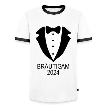 Bräutigam 2024 Hochzeit Ehe Junggesellenabschied - Männer Kontrast-T-Shirt - Weiß/Schwarz - Vorne - AI Model Female 172 light (172cm) & AI Model Male 178 dark (178cm)