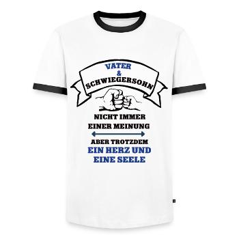 Vater und Schwiegersohn Team Schwiegerpapa Söhne - Männer Kontrast-T-Shirt - Weiß/Schwarz - Vorne - AI Model Female 172 light (172cm) & AI Model Male 178 dark (178cm)