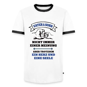 Vater und Sohn Outfit Team Väter Söhne Partnerlook - Männer Kontrast-T-Shirt - Weiß/Schwarz - Vorne - AI Model Female 172 light (172cm) & AI Model Male 178 dark (178cm)