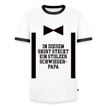 Schwiegerpapa Vater der Braut Brautvater Hochzeit - Männer Kontrast-T-Shirt - Weiß/Schwarz - Vorne - AI Model Female 172 light (172cm) & AI Model Male 178 dark (178cm)