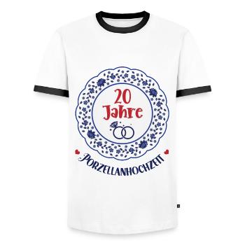 20 Jahre Verheiratet Ehe Porzellanhochzeit 20. - Männer Kontrast-T-Shirt - Weiß/Schwarz - Vorne - AI Model Female 172 light (172cm) & AI Model Male 178 dark (178cm)