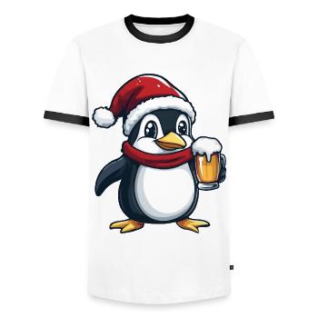 Pinguin Weihnachten Bier Lustig - Männer Kontrast-T-Shirt - Weiß/Schwarz - Vorne - AI Model Female 172 light (172cm) & AI Model Male 178 dark (178cm)