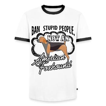 American Foxhound Ban Stupid People - Men's Ringer Shirt - white/black - Front - AI Model Female 172 light (172cm) & AI Model Male 178 dark (178cm)