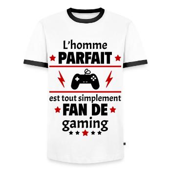 Homme parfait est fan de gaming, cadeau de noël - T-shirt contrasté Homme - blanc/noir - Devant - AI Model Female 172 light (172cm) & AI Model Male 178 dark (178cm)