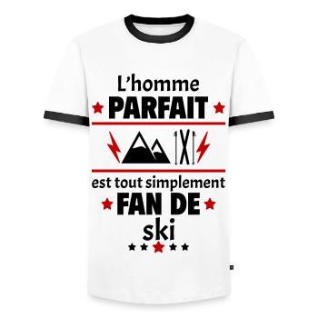 Homme parfait est fan de ski, skieur, cadeau noël - T-shirt contrasté Homme - blanc/noir - Devant - AI Model Female 172 light (172cm) & AI Model Male 178 dark (178cm)