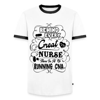 There Is A Running CNA - Men's Ringer Shirt - white/black - Front - AI Model Female 172 light (172cm) & AI Model Male 178 dark (178cm)
