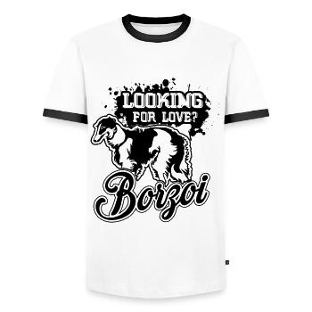 Borzoi Looking For Love - Men's Ringer Shirt - white/black - Front - AI Model Female 172 light (172cm) & AI Model Male 178 dark (178cm)