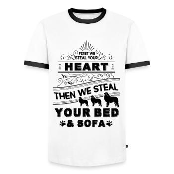 Great Pyrenees Dog Stole Heart - Men's Ringer Shirt - white/black - Front - AI Model Female 172 light (172cm) & AI Model Male 178 dark (178cm)