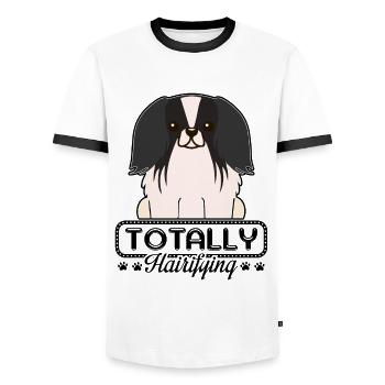 Totally Hairifying Pekingese - Men's Ringer Shirt - white/black - Front - AI Model Female 172 light (172cm) & AI Model Male 178 dark (178cm)