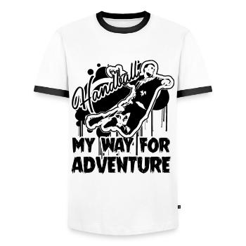 Handball My Way For Adventure - Men's Ringer Shirt - white/black - Front - AI Model Female 172 light (172cm) & AI Model Male 178 dark (178cm)