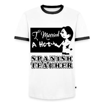 I Married A Hot Spanish Teacher - Men's Ringer Shirt - white/black - Front - AI Model Female 172 light (172cm) & AI Model Male 178 dark (178cm)