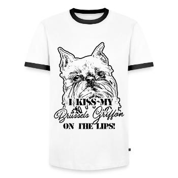 I Kiss My Brussels Griffon - Men's Ringer Shirt - white/black - Front - AI Model Female 172 light (172cm) & AI Model Male 178 dark (178cm)