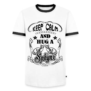 Keep Calm and Hug a Sphynx Cat - Men's Ringer Shirt - white/black - Front - AI Model Female 172 light (172cm) & AI Model Male 178 dark (178cm)