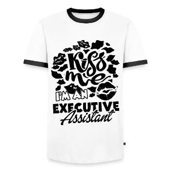 Kiss Me I am An Executive Assistant - Men's Ringer Shirt - white/black - Front - AI Model Female 172 light (172cm) & AI Model Male 178 dark (178cm)