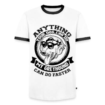 My Greyhound Can Do Faster - Men's Ringer Shirt - white/black - Front - AI Model Female 172 light (172cm) & AI Model Male 178 dark (178cm)