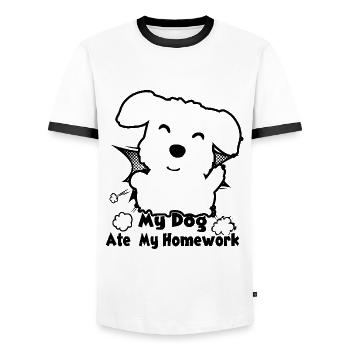 My Norwich Terrier Ate my Homework - Men's Ringer Shirt - white/black - Front - AI Model Female 172 light (172cm) & AI Model Male 178 dark (178cm)
