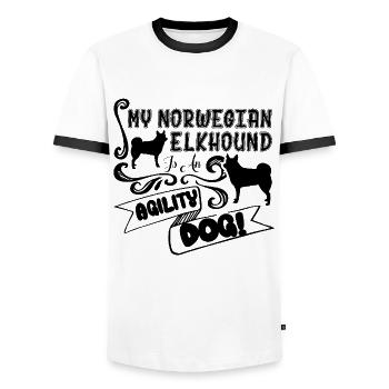 Norwegian Elkhound Is An Agility - Men's Ringer Shirt - white/black - Front - AI Model Female 172 light (172cm) & AI Model Male 178 dark (178cm)