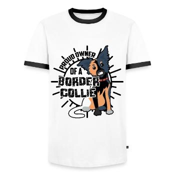 Proud Owner of a Border Collie - Men's Ringer Shirt - white/black - Front - AI Model Female 172 light (172cm) & AI Model Male 178 dark (178cm)
