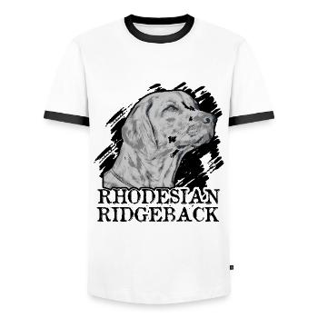Love Rhodesian Ridgeback - Men's Ringer Shirt - white/black - Front - AI Model Female 172 light (172cm) & AI Model Male 178 dark (178cm)