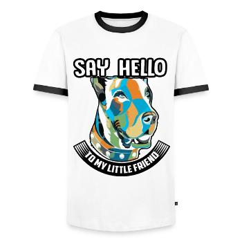 Say Hello To My Little Friend Great Dane - Men's Ringer Shirt - white/black - Front - AI Model Female 172 light (172cm) & AI Model Male 178 dark (178cm)