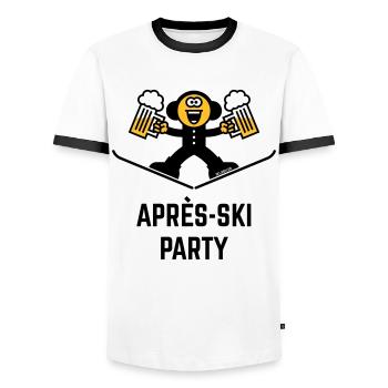 Après-ski (Bière / Dessin animé / 3C) - T-shirt contrasté Homme - blanc/noir - Devant - AI Model Female 172 light (172cm) & AI Model Male 178 dark (178cm)