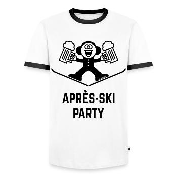 Après-ski (bière / caricature / 1°C) - T-shirt contrasté Homme - blanc/noir - Devant - AI Model Female 172 light (172cm) & AI Model Male 178 dark (178cm)