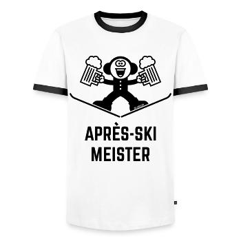 Après-Ski Meister (Bier / Karikatur / 1C) - Männer Kontrast-T-Shirt - Weiß/Schwarz - Vorne - AI Model Female 172 light (172cm) & AI Model Male 178 dark (178cm)