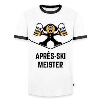 Après-Ski Meister (Bier / Karikatur / 3C) - Männer Kontrast-T-Shirt - Weiß/Schwarz - Vorne - AI Model Female 172 light (172cm) & AI Model Male 178 dark (178cm)